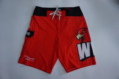 China Classic Mid Length Red Men Board Shorts With Side Pocket Flat Waistband for sale