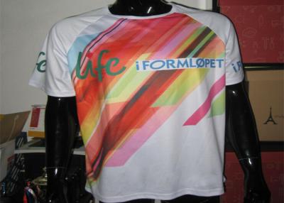 China Polyester White Running Custom Printed T Shirts With Sublimation Printing for sale