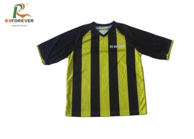 China Uniform Jersey V Neck Black And Yellow Striped T Shirt Polyester / Spandex for sale