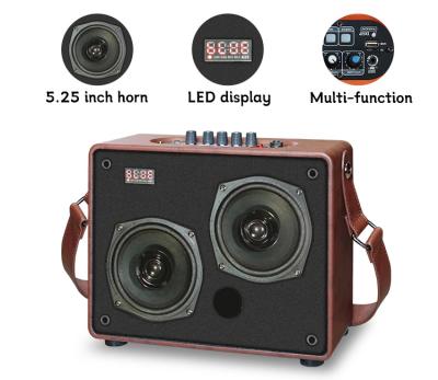 China Portable Dual Outdoor Bluetooth Speakers 10m 5.25 Inch Wooden Speaker for sale