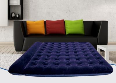 Китай Складный ПВХ надувной матрас ворсопечатный роскошный темно-синий двойной надувной матрас встроенная подушка продается