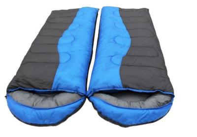 China Outdoor Classical Two People In One Sleeping Bag Blue Grey Two Man Sleeping Bag for sale