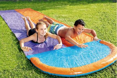 China PVC Colored Inflatable Double Splash Water Slide 60~120cm Bounceland Double Slide for sale