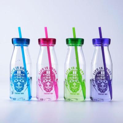 China Fashion Promotional Plastic Drink Bottle Workout Water Bottles 450ML With Straw Milk Flask for sale