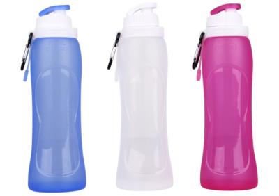 China Blue Workout Water Bottles 500ML Foldable Silicone Sports Bottle for sale