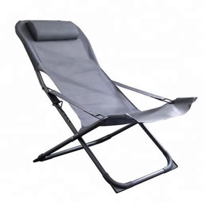 China Grey Folding Beach Lounge Chair Aluminum Frame Foldable Beach Lounge Chaise For Lawn Deck for sale