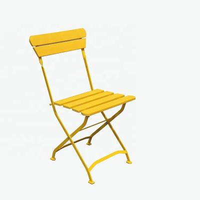 China Outdoor Yellow Folding Beach Lounge Chair Metal Powder Coated Tube Frame Fold Up Beach Lounger for sale