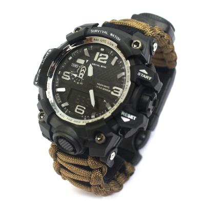 China Outdoor Brown Emergency Survival Bracelet Watch Nylon Paracord Wristband for sale