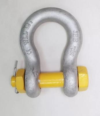 China Yellow Safety Bolt Type Shackle WLL 12 Tonne Anchor Bow Shackle en venta