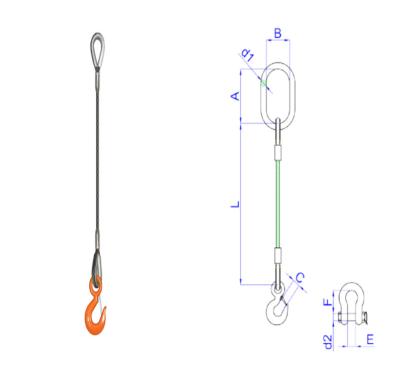 China conjunto de estilingue da corda de fio de 20mm, corrrentes de levantamento de aço do cabo do único pé à venda