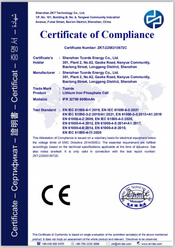 CE - Shenzhen Tuorde Energy Co., Ltd