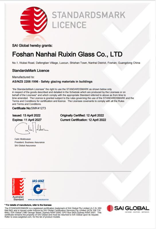 AS/NZS 2208:1996 - foshan nanhai ruixin glass co., ltd
