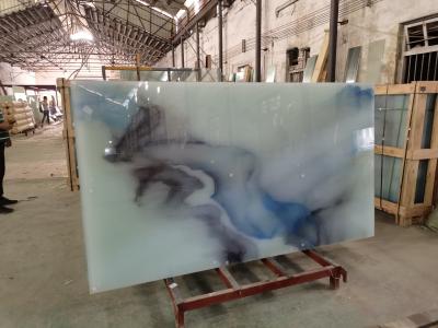 China Custom Tempered Laminated Art Glass Marbing Grain Landscape Painting for sale