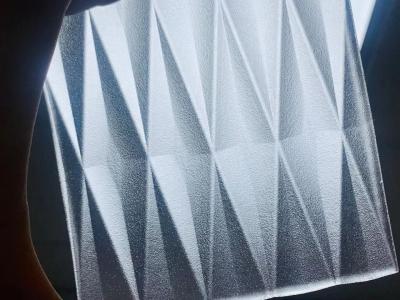 China Carved Tecture 10mm Extra Clear Glass Tempered Acid Etched Glass Narrow V-Grooves for sale