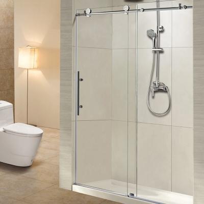 China Custom Sliding Tempered Glass Shower Screen Stainless Steel Hanging One Shaped for sale