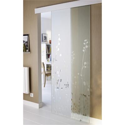 China Frost Tempered Glass Door Sliding With Polished Round Hole Handle for sale