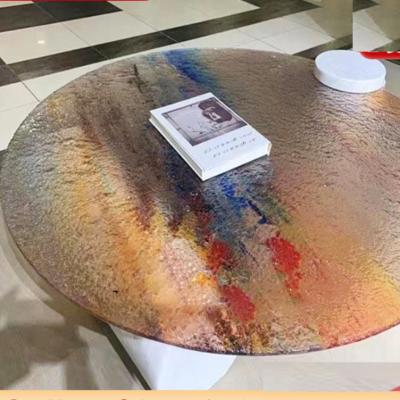 China Luxury Tempered Art Glass Minimalist Household Stainless Steel Hot Melt Glass Coffee Table for sale