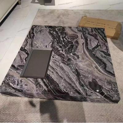 China Modern Luxury Tempered Art Glass With Marble Printing Glass Top For Dining Room Table for sale