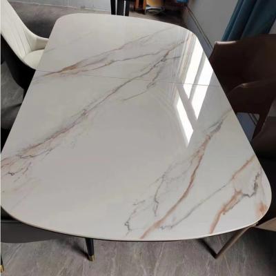 China SAI Marble Printing Tempered Art Glass Rectangular Dining Table for sale