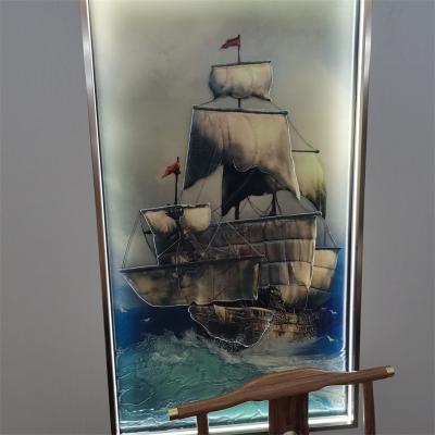 China 19mm Thickness Tempered Art Glass Hot Melt Sailboat Ultra Clear Glass Painting for sale