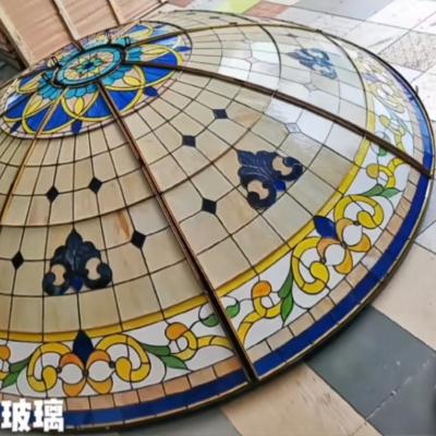 China Premium Stained Art Glass Dome Skylight Roof Architectural Antiques Stained Glass Domed Roof for sale