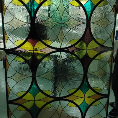 China Colored Art Glass Entrance Partition Wall Screen Doors And Windows Tiff European Retro Inlaid Church Carved Glass for sale
