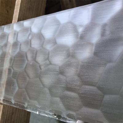 China Water Cube Patterned Textured Partition Tempered Art Glass Low Iron Brushed Acid Etched Glass Te koop
