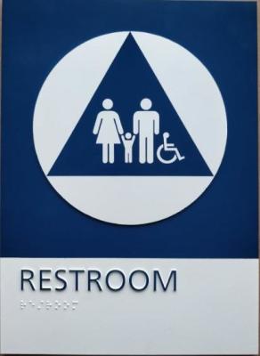 China O toalete reto do ADA da borda assina o sinal unisex do toalete do título 24 de Califórnia com cor azul/branca à venda