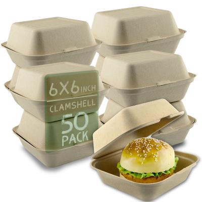 China Biodegradable Compostable Hamburger Boxes , 6 Inch White Disposable For Fast Food for sale