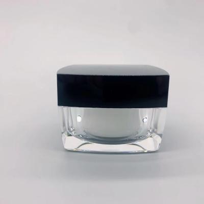 China 5g 10g 30g 50g Square Cream Jar Black Lid Transparent Base for sale