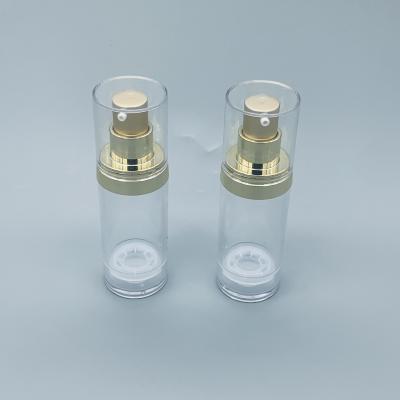 China Gold Transparent Plastic Cosmetic Airless Pump Bottles Vacuum Packaging 30ML for sale