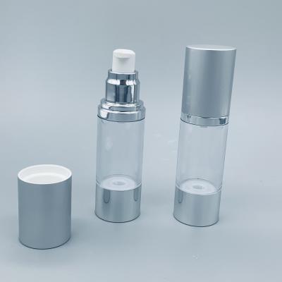 China Silver transparent PP airless lotion pump bottle cosmetic packaging lotion essence for sale