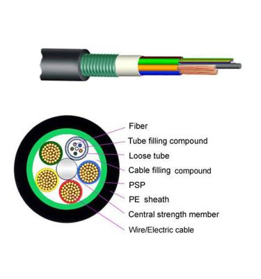 China Composite 12 Core Hybrid  Fiber Optic Outdoor Optical Fiber Cable 0.36 DB And Power for sale