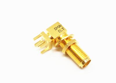 China Right Angle Bulkhead Threaded PCB Panel Soldering Mount SMA RF Connector for sale