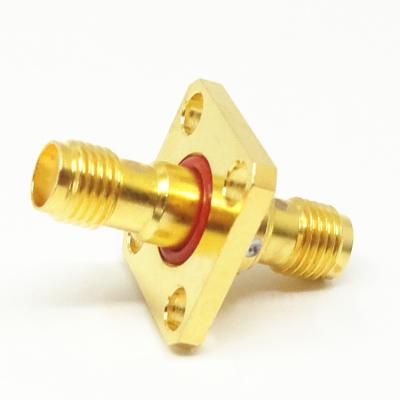 China Gold Plated 4 Hole Flange SMA Adapter Female To Female Hermetically Sealed for sale