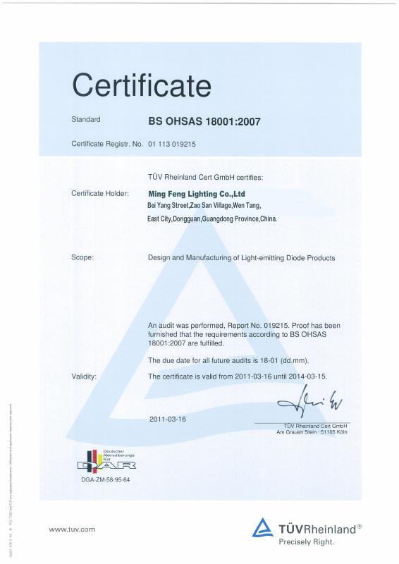 BS OHSAS 18001:2007 - Ming Feng Lighting Co.,Ltd.