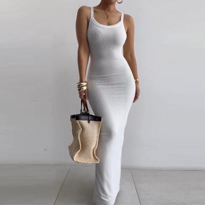 China Trend Women Tight Long Dress Fashion Solid Color Maxi Dress U Neck  Sexy for sale