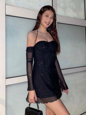 China Sexy Pure Wind Gauze Cuff Backless Slim Fit vestido cobrindo nádegas à venda