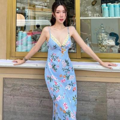 China Summer New Fashion Print Sexy Backless Lace Halter Dress for sale