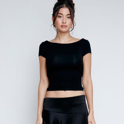 China Hot slim sexy backless short crop street-style short-sleeved T-shirt woman Te koop