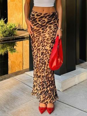 Китай Summer new fashion sexy leopard print chiffon fishtail skirt floor-length skirt продается