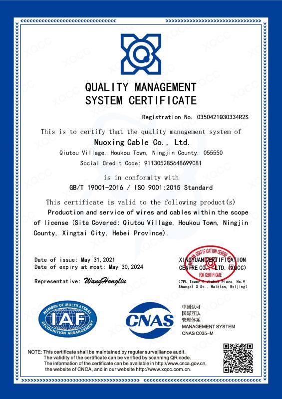 ISO 9001:2015 - Nuoxing Cable Co., Ltd