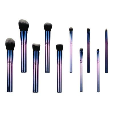 China Gradient Color Oval Makeup Brush Kit 10 Pieces Synthetic Hair for sale