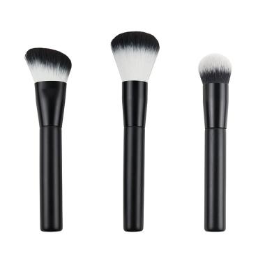 China Private Label Oval Makeup Brush Set Wooden Handle Aluminum Black for sale