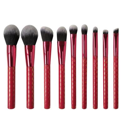 China Cosmetic Beauty Brush Set 9 Pieces Joyous Red Seamless Makeup for sale