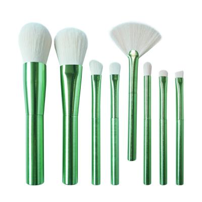 China Bright Green Oval Makeup Brush Set 8 pieces White Synthetic Hair for sale