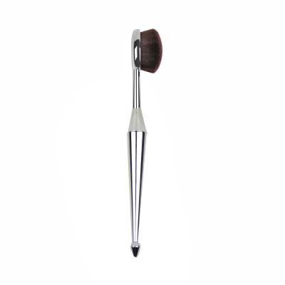 China Silver Oval Makeup Brush Set Full Face Synthetic Bristle Plastic Handle for sale