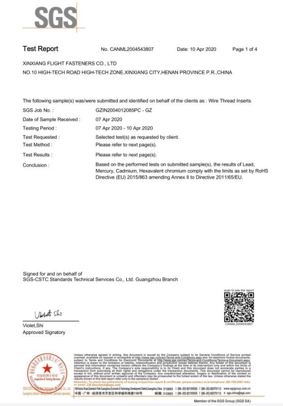 SGS - Xinxiang Flight Fasteners Co., Ltd.