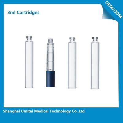 China Cartuchos dentales de cristal de la insulina del cartucho profesional de la pluma con el tapón de goma 3ml en venta