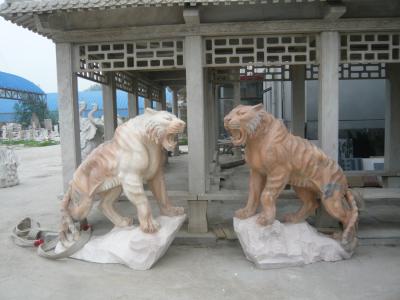 China Pink marble lions sculpture with base for sale